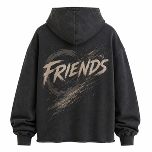 Sweat-shirt à capuche noir surdimensionné avec impression personnalisée, unisexe, en coton tricoté, pour l'automne - Product Image 6