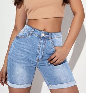 100% High Quality Women's Mid <b>Waist</b> Straight-Knee Skinny Breathable Washed Denim Casual Formal Summer Jean Shorts for sale - Product Image 3