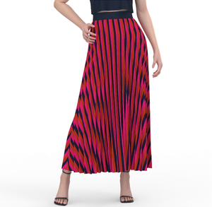 New Fashion Women's High Waist Slim Pleated <b>Skirt</b> Retro Stripe Printing Long Rainbow Design - Product Image 3