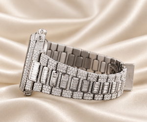 Montre de luxe pour femme à quartz, bracelet en acier inoxydable, fermoir caché, chiffres arabes analogiques, saphir, 20 mm - Product Image 5