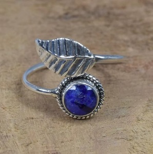 Wholesale Blue Sapphire 925 Sterling Silver Feather Leaf Gemstone <b>Ring</b> <b>Adjustable</b> Handmade Minimalist September Birthstone <b>Ring</b> - Product Image 2