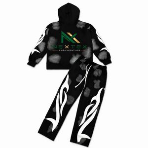 Conjunto de Sudadera con Capucha y Pantalones Deportivos con Estampado Tribal de Llamas para Hombre, 2 Piezas, Ropa Deportiva de Invierno, Estilo Hip Hop, Traje de Felpa - Product Image 4