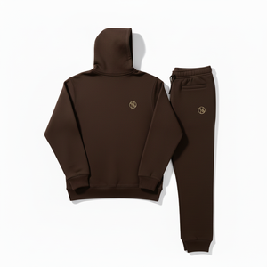 Ensemble de survêtement unisexe marron à capuche, couleur unie, décontracté, manches longues, en coton mi-lourd, coupe régulière, automne - Product Image 4