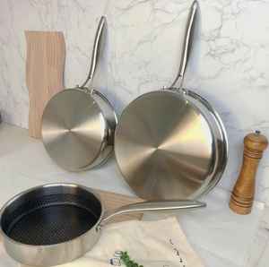 Juego de Sartenes de Hierro con Revestimiento de Acero Inoxidable, Antiadherentes, Resistentes al Calor, Compatibles con Inducción, con Mango de Plástico, Capacidad de 1-2L, para Cocina - Product Image 1