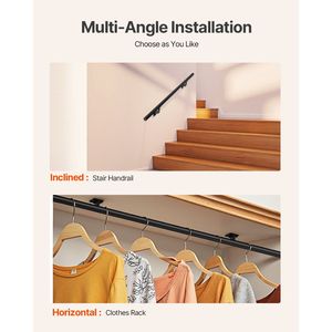 Main courante murale en aluminium galvanisé noir de 1,26 pouce de diamètre (4 pieds) pour escalier, dispositif d'aide intérieur et extérieur - Product Image 5