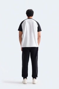 Men's Raglan Sleeve <b>T</b>-<b>Shirt</b> White <b>Black</b> Contrast Regular Fit O-Neck Casual Jersey Cotton Short Sleeve <b>Plain</b> Front Yarn Dyed - Product Image 4