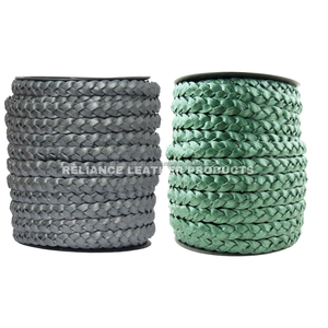 สายหนังแบบถัก3ชั้นสีฟ้าเมทัลลิกแวววาวสายหนังแบนเครื่องประดับ DIY - Product Image 4