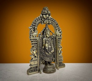 Nirmala Handicrafts Brass Tirupati Balaji <b>Statue</b> with Prabhavali Arch Wax Casting Handmade for Tabletop - Product Image 1