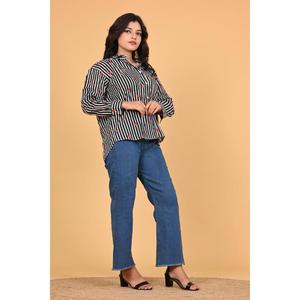 Blusa de Algodón con Botones y Estampado de Corazones a Rayas Negras de Encaje para Mujer, Estilo Casual de Manga Larga, Camisa Linda Estilo San Valentín - Product Image 3