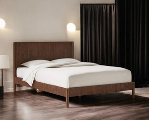 Minimalist <b>King</b> <b>Bed</b> Frame Wood Fluted Design Handmade Solid Wood Bedstead Natural Finish Ftuted <b>Headboard</b> - Product Image 1