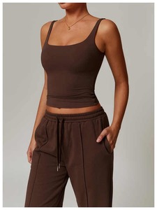 2026 Summer Sublimation Women's Double Lined Polyester Black Tank <b>Tops</b> Scoop Neck <b>Racer</b> <b>Back</b> Tanks Sleeveless Casual <b>Top</b> - Product Image 3