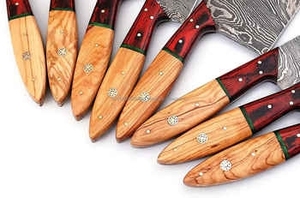 Ensemble de 8 couteaux de chef en acier Damas à manche en bois, vente chaude, accessoires de cuisine professionnels, commande minimum 10 pièces - Product Image 2
