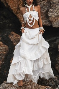 Jupe longue maxi en coton biologique non teint pour femme, jupe longue à volants superposés style bohème, jupe fluide en coton naturel, jupe bohème à prix de gros - Product Image 4
