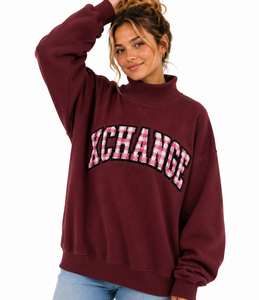 Sudadera Oversize de Cuello Alto para Mujer de Alta Calidad, Gris Oscuro con Estampado de Guingán, Hombros Caídos, Forro Polar - Product Image 5