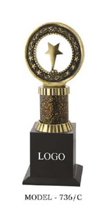 Trophée modèle 736 A B C avec gravure Star Design, trophée sportif durable en métal avec base en bois noir - Product Image 6