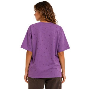 Ruby Red Rhinestone women's shirt Casual Loose Fit Drop Shoulder Top Customized Embellished All Seasons T-Shirt Heavyweight DTG - Product Image 2