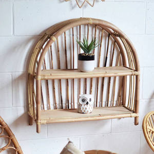 Étagère murale en rotin bohème à 2 niveaux, support flottant en bambou pour plantes, fleurs, livres, décoration de salon - Product Image 3
