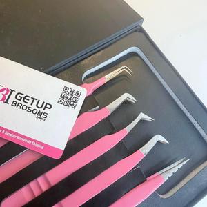 Professional Eyelash Extension Tweezers Set Pink Stainless Steel Anti Static Precision Lash Tweezers Straight Curved <b>Boot</b> 45 Deg - Product Image 4