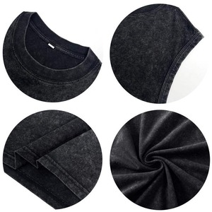 Débardeur sans manches en coton lavé pour homme, col rond, style décontracté uni, noir - Product Image 4