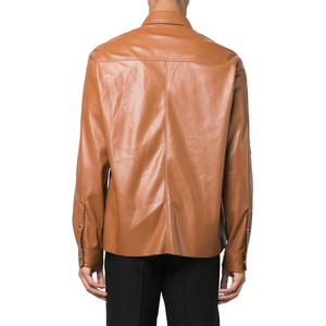 Men's Brown Leather Shirt Full Sleeve Turn-<b>down</b> Collar Casual Solid Color Autumn Style - Product Image 3
