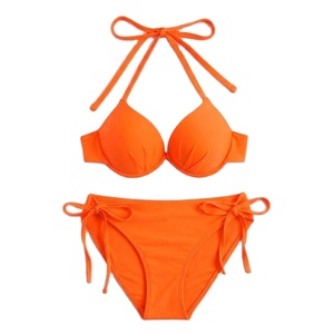 Soutien-gorge de sport sans couture côtelé avec logo personnalisé OEM, bretelles réglables, sans armatures, respirant et confortable, ensemble bikini pour femme, bonnet 3/4 - Product Image 1