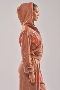 Ensemble de sweat-shirt à capuche surdimensionné avec détails en strass en tissu French Terry marron, vêtements unisexes pour l'automne - Product Image 4