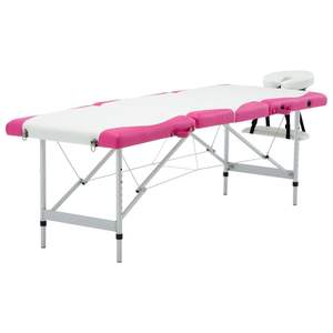 Table de massage pliable en aluminium à 4 zones, couleur blanc et rose - Product Image 1