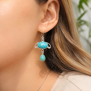 Natural Blue Turquoise <b>Dangle</b> <b>Earrings</b> 925 Sterling <b>Silver</b> Handmade Boho Statement Drop <b>Earrings</b> Rose Gold & Yellow Gold Plated - Product Image 2