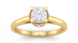 Anillo de Compromiso Clásico con Diamante Solitario Cultivado en Laboratorio, Halo Oculto con Detalle de Cuentas, Certificado IGI, Oro Amarillo con Baño de Rodio - Product Image 1