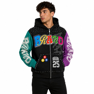 Premium Custom Luxury Rhinestones <b>Zip</b> Up Hoodies Oversized Streetwear Embroidery Patch Logo Hoodie Y2K Fashion OEM Manufacturer - Product Image 5