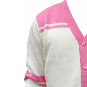 Cardigan classique en tricot pour femme, col en V, manches longues, rose et blanc contrastés, fermeture boutonnée sur toute la longueur, coupe classique, toutes saisons - Product Image 2