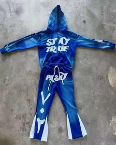 Hot Selling Custom Puff Printed Stacked Jogger Pants Oversized Distressed Applique Embroidery Flared Sweatpants and Hoodie <b>Set</b> - Product Image 6