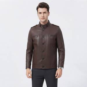 <b>Men</b> Fashion Leather Biker <b>Jacket</b> <b>Men</b> Leather Riding <b>Jacket</b> Manufacturer <b>Men's</b> Full Button Chest Pockets Leather Biker <b>Jacket</b> - Product Image 1