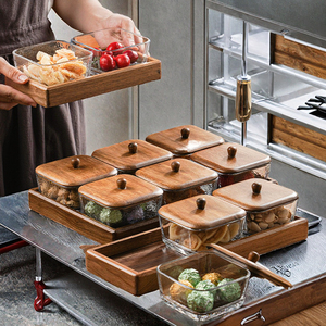 Wholesale <b>Bamboo</b> Wooden Multi Compartment Serving Tray for Kitchen Dry Fruit Storage Party Appetizer Platter Acrylic Lid - Product Image 5