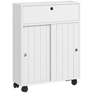 Mobiletto da Bagno Sottile in Legno con 4 Ruote, Porta Scorrevole per Carta Igienica, Ideale per Spazi Ristretti e Uso Domestico - Product Image 1