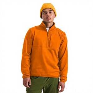 Veste polaire unisexe bleu marine à col montant et fermeture éclair, décontractée pour l'automne, respirante, couleur unie, coupe classique, poches, logo frontal - Product Image 4
