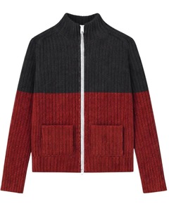 Men Two Tone Ribbed Knit Turtleneck <b>Thick</b> Long Sleeve Soft Wool/Acrylic Winter Warm Casual <b>Cardigan</b> Zipper Black Red Breathable - Product Image 1