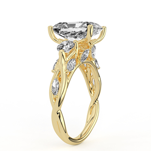 แหวนหมั้นเพชรแล็บโกรว์ทรงเรเดียนท์คัท 3 กะรัต ทอง 14K 18K ดีไซน์ใบไม้กิ่งไม้บิดเกลียว แรงบันดาลใจจากธรรมชาติ เครื่องประดับครบรอบ - Product Image 4