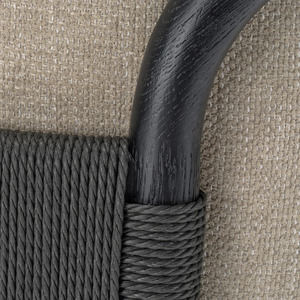 Modern Fabric Dining Chair <b>Armchair</b> <b>Beige</b> Upholstered Side Chair Black teak wood Frame for Dining Room Cafe Restaurant - Product Image 3