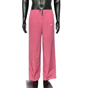Lightweight Pink Nylon Wide Leg Pants Men Relaxed Fit Casual <b>Trousers</b> Elastic Waist Minimal Streetwear OEM Bulk Supply - Product Image 1
