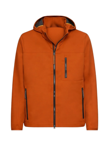 Veste polaire à capuche fine et unie pour homme, orange, coupe-vent, fermeture éclair sur le devant, vêtement d'hiver décontracté, coupe régulière, en polyester - Product Image 2