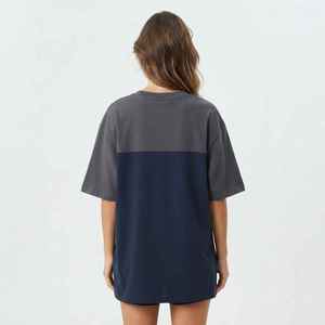 Women's Color Block <b>V</b>-<b>Neck</b> <b>Oversized</b> <b>T</b>-<b>Shirt</b> Short Sleeve Loose Fit Cotton Jersey Breathable Spring Summer Top - Product Image 2