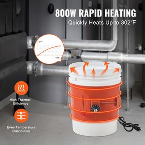 Calentador de Tambor Metálico de 800 Vatios, Banda Calefactora para Bidones de 7.75 Pulgadas de Ancho, Barril de 5 Galones, Termostato Ajustable de 86-302F, Calentamiento Eléctrico - Product Image 2