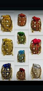 Assorted Velvet Mirror Work Potli <b>Bag</b> Women's Embroidered Handbag 100% Cotton Lining Braided Handle High Quality Wholesale <b>Bag</b> - Product Image 3