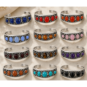 Handcrafted Gemstone Cuff <b>Bracelet</b> Brass Silver Plated Multi Stone Bangle Gothic <b>Boho</b> Statement Jewelry Custom Stone Options - Product Image 2