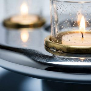 Handmade 9 cm Stainless Steel and Glass Candle <b>Lantern</b> with <b>Brass</b> Bubble Low Wide Halo Ring Mirror Centrepiece for Home Decor - Product Image 4