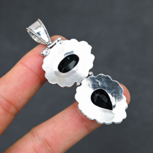 <b>Top</b> Quality Sparkling LAB-CREATED Black Onyx Solid 925 Sterling <b>Silver</b> Plated Designer 2.20" Pendant Women's Wholesale - Product Image 3