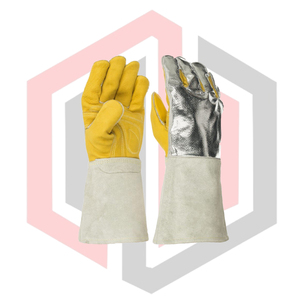 Guantes de Trabajo de Cuero con Textura Lisa Resistentes al Calor y al Desgarro, Reforzados con Aluminio, Color Amarillo Palma, para Soldadura - Product Image 1