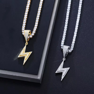 New Hip Hop Tide Male lightning Pendant Mixed <b>Mosaic</b> Square Necklace Bling Bling Rock Micro Pave Charm Jewelry - Product Image 2