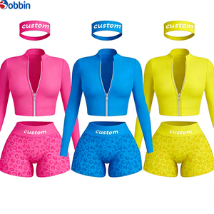 Conjuntos Deportivos Cortos de Verano Estilo Hip Hop para Mujer, 2 Piezas, Chaqueta con Cremallera y Pantalones Cortos, 100% Algodón, Transpirable, de Secado Rápido, Ecológico, Mangas Largas - Product Image 5